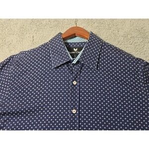 Buttercloth Short Sleeve Shirt Mens Size Large Blue White Dot Cotton‎ Stretch